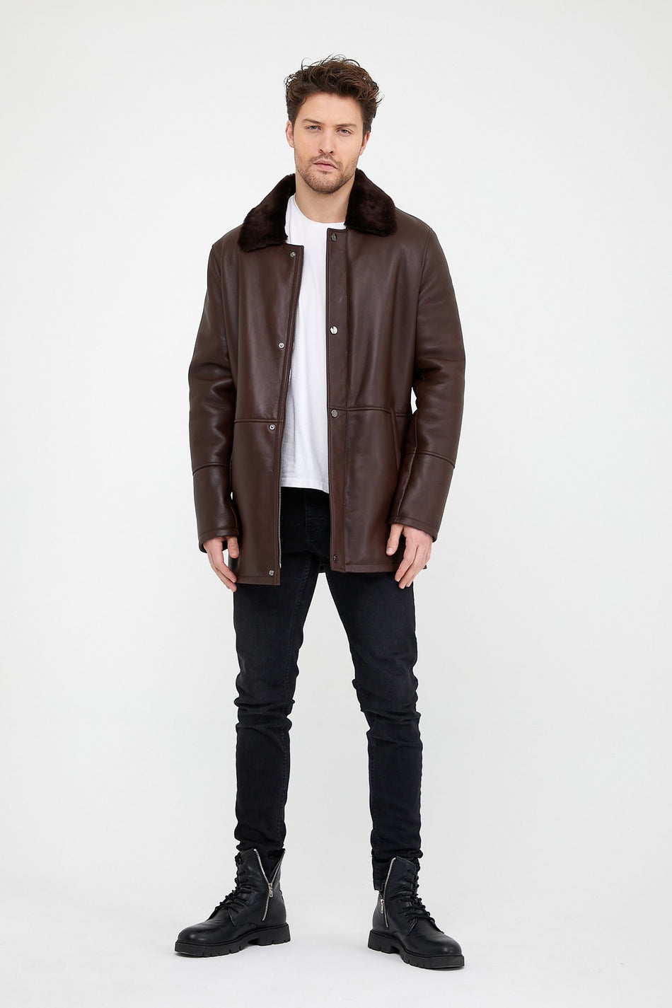 Leather Club koffiekleurige jas van lamsbont