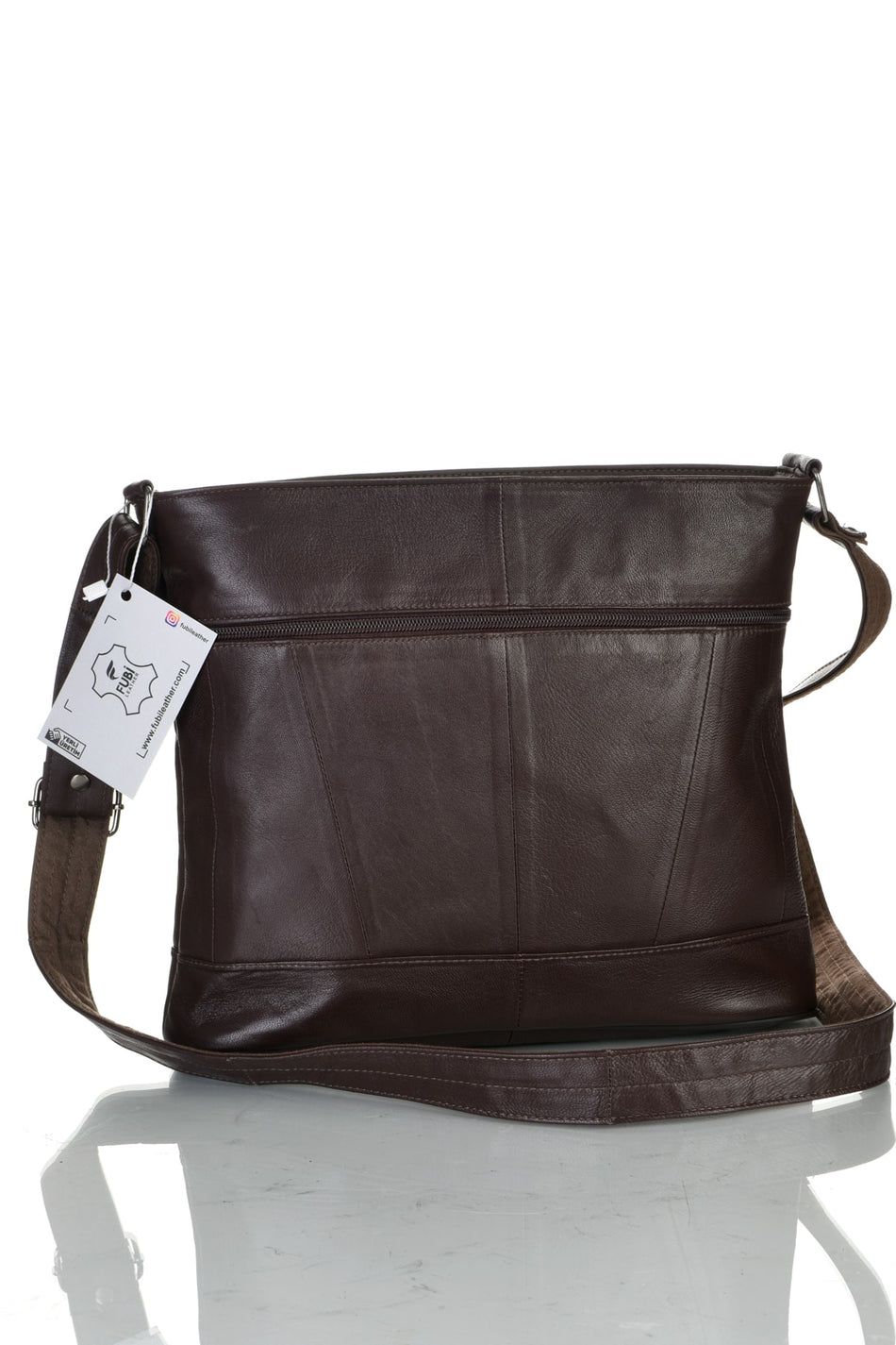 Fubileather Genuine Leather Crossbody Messenger Bag Brown