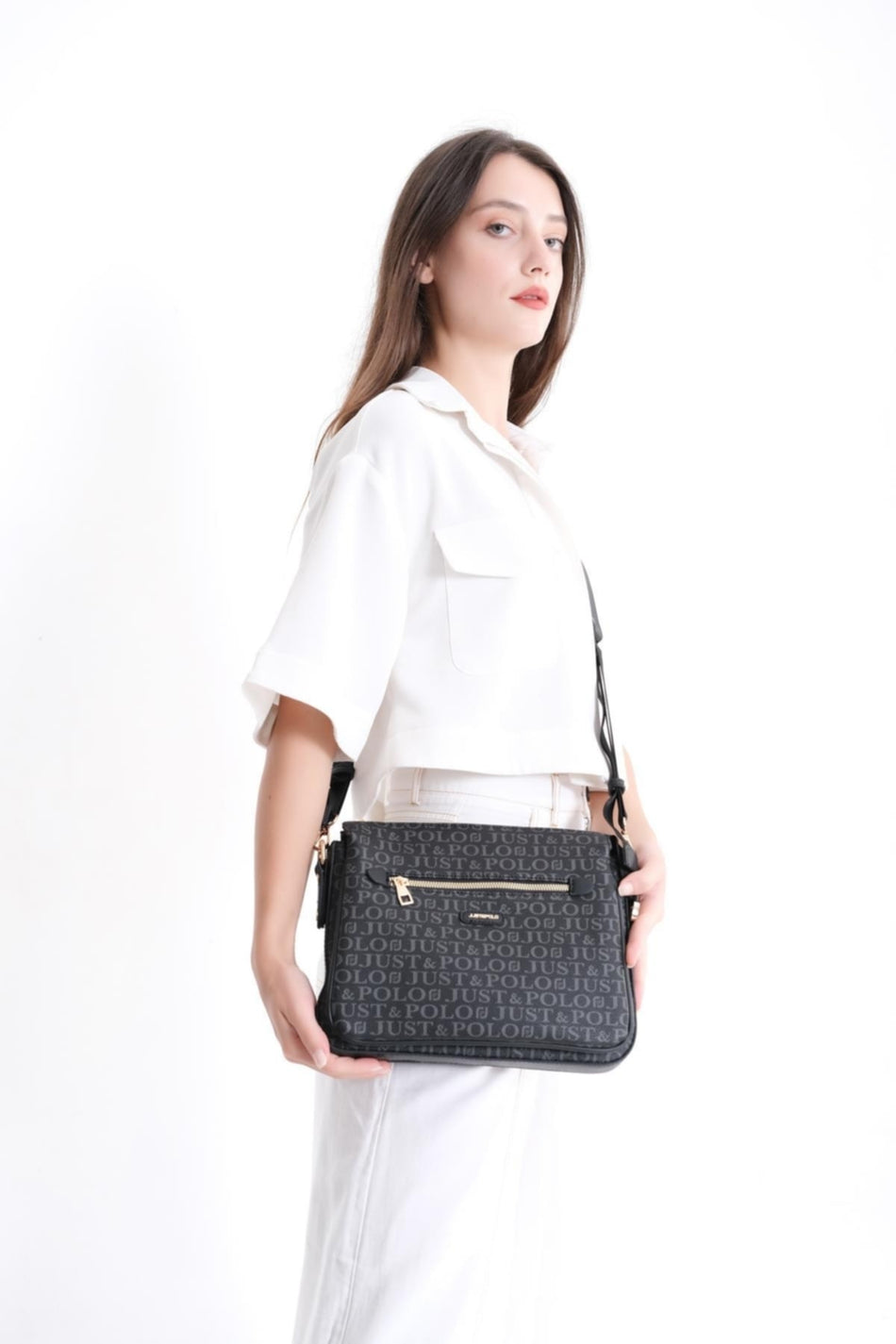 Just Polo Women's Crossbody and Shoulder Bag JPS2068M Black - MALLTURK