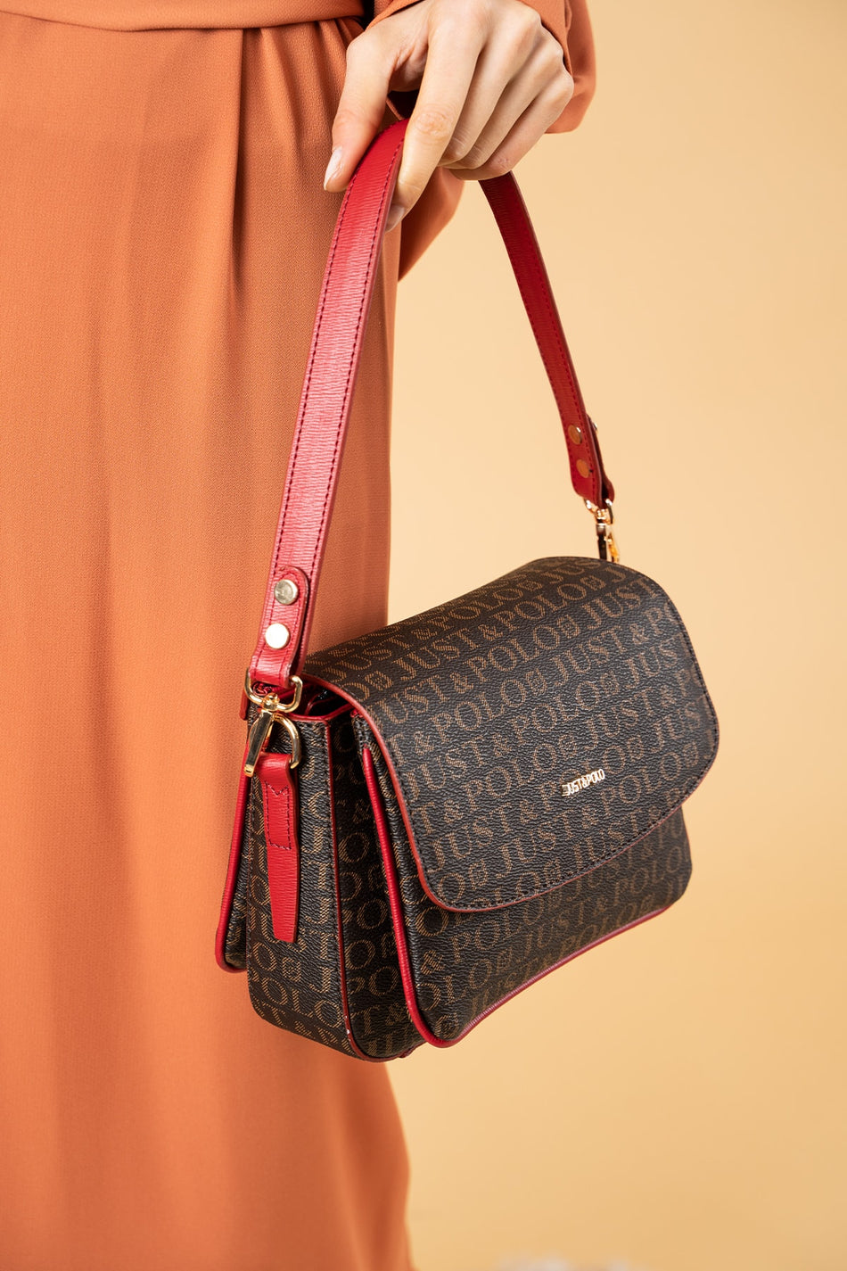 Just Polo Women's Coffee Red Two-Strap 3-Compartment Shoulder and Crossbody Bag JPS2185 Platinum Grey - MALLTURK