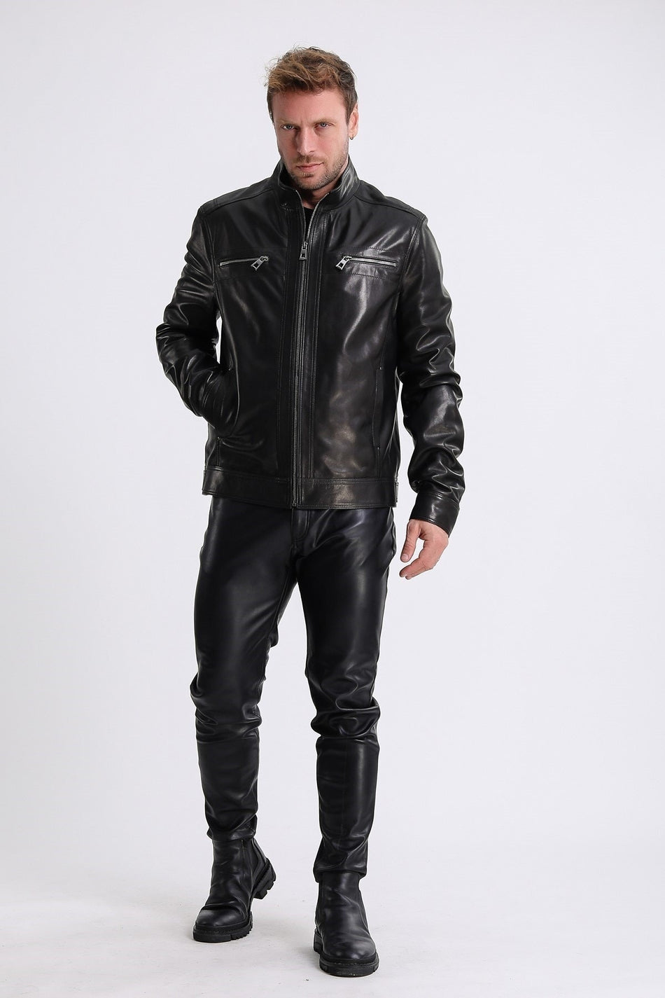 Veste en cuir végétal noir Leather Club