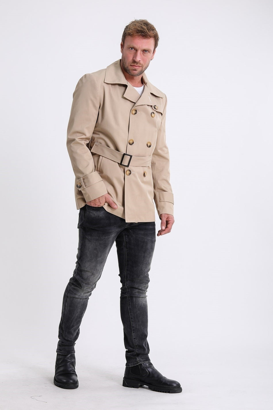 Gabardina de fibra bege Leather Club