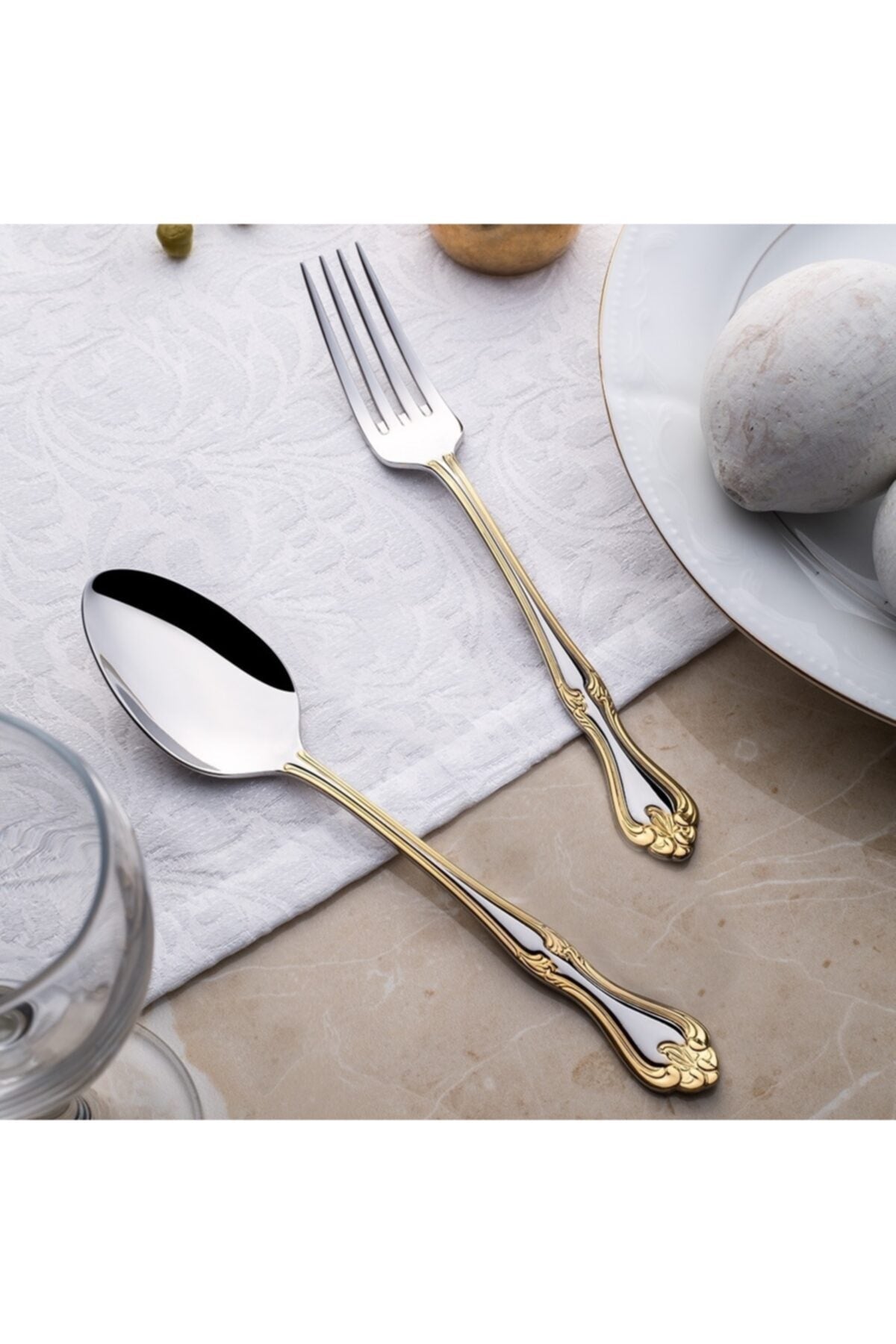 Nehir lalezar Gold Plated Teaspoon 12 Piece - MALLTURK