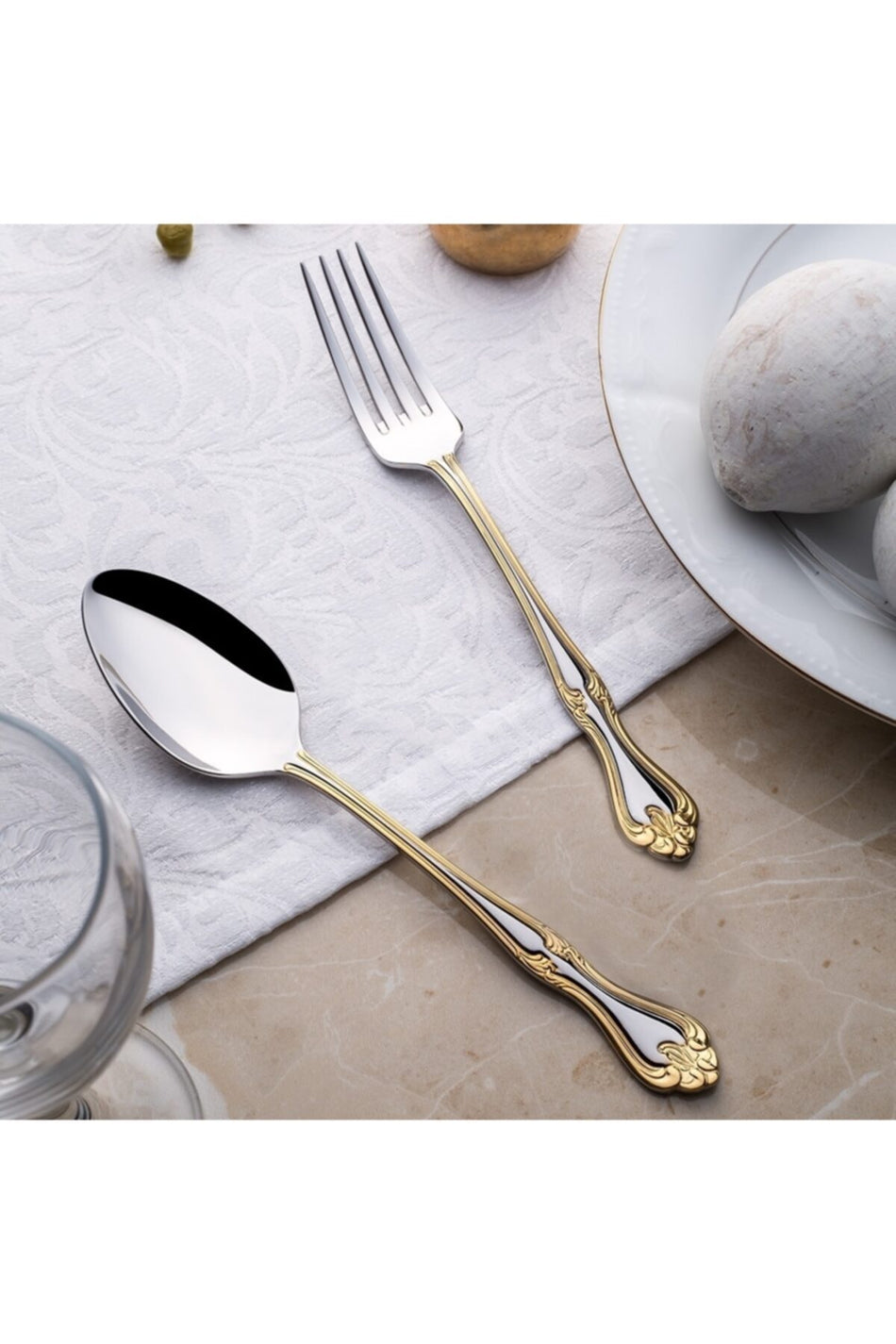 Nehir lalezar Gold Plated Teaspoon 12 Piece - MALLTURK