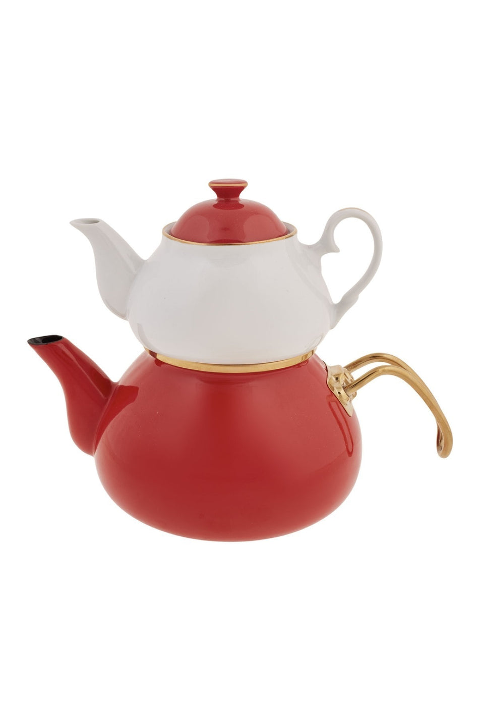 Emsan Alice Midi Gold Enamel Red Porcelain Teapot and infuser Set - MALLTURK
