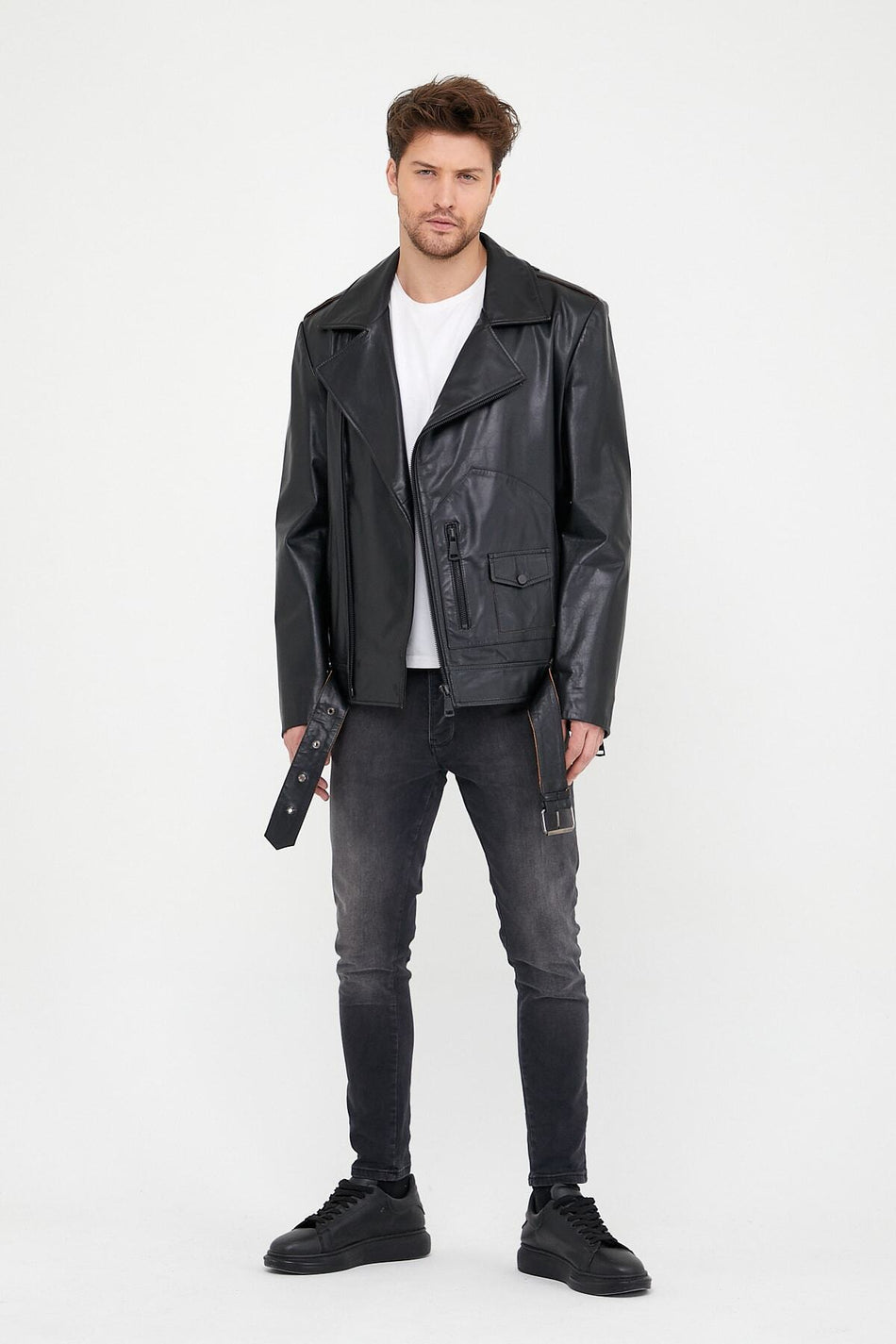 Leather Club svart bikerjacka i läder