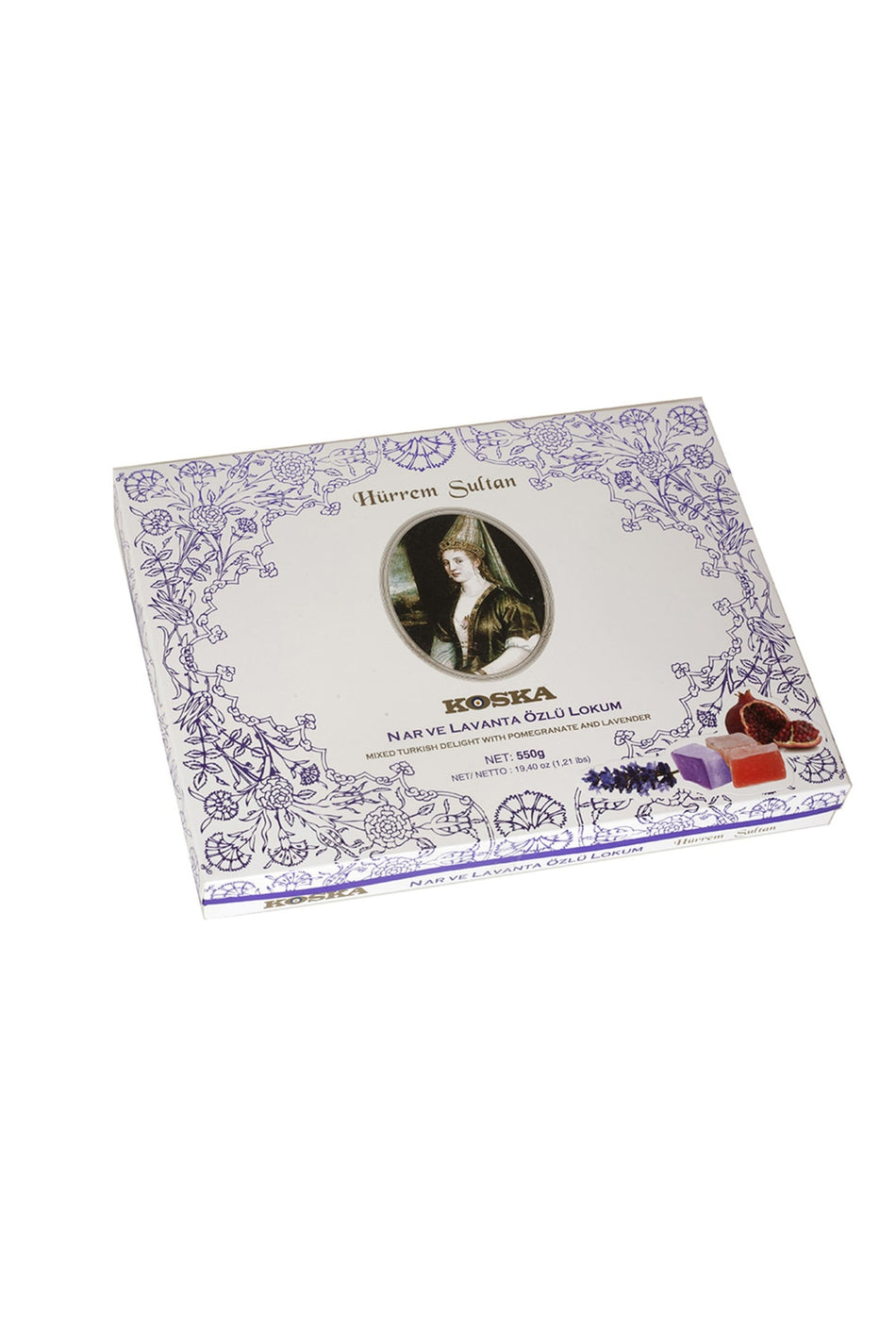 Koska ozel seri hurrem Sultan Style Pomegranate Flavored Lavender Flavored Turkish Delight 550 g - MALLTURK