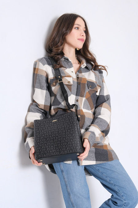 Just Polo Women's Hand and Shoulder Color Black Bag - MALLTURK