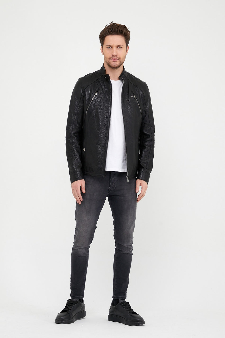 Leather Club zwarte jumbo-leren jas