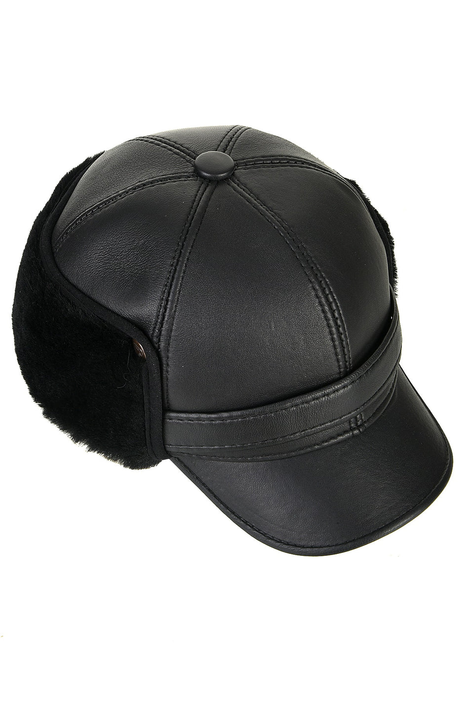 Fubileather Genuine Leather Winter Hat with Earflaps and Visor