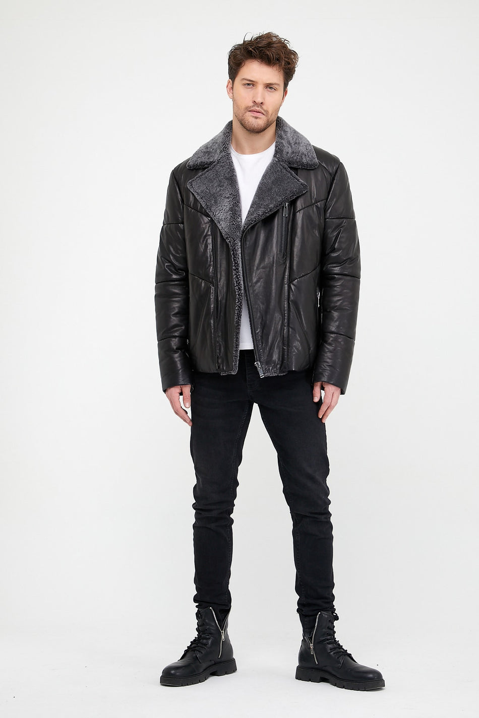 Veste en cuir mouton noir Leather Club