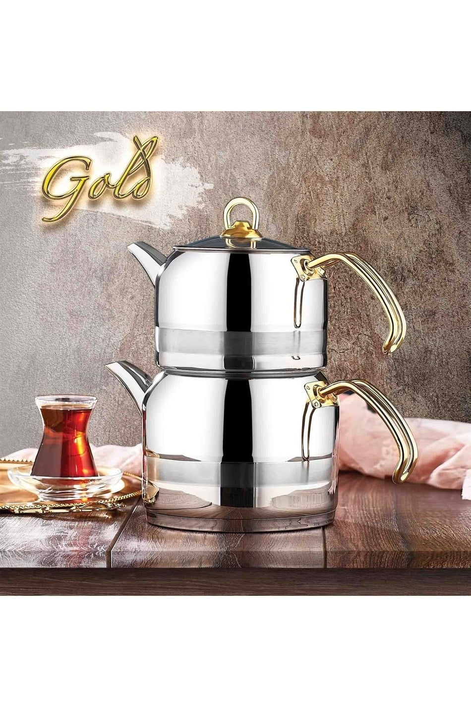 Enza Kahramanlar Mini size Gold Teapot - MALLTURK