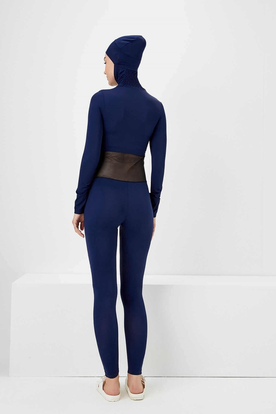 Women's Mesh Navy Blue Long-Sleeve Swimsuit