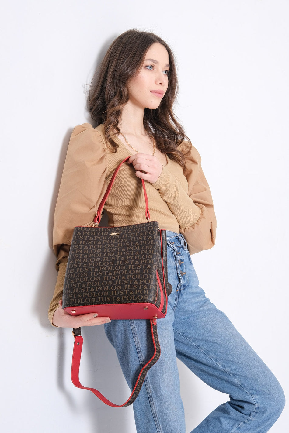 Just Polo Brown-Red Women's Hand and Shoulder Bag - MALLTURK