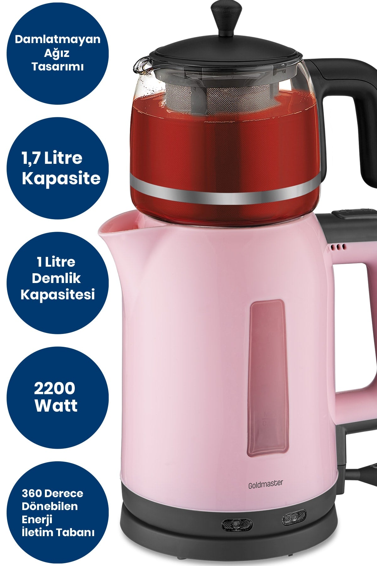 GoldMaster Daisy Pink 2200 Watt Tea Maker and Water Heater with Glass Teapot - MALLTURK
