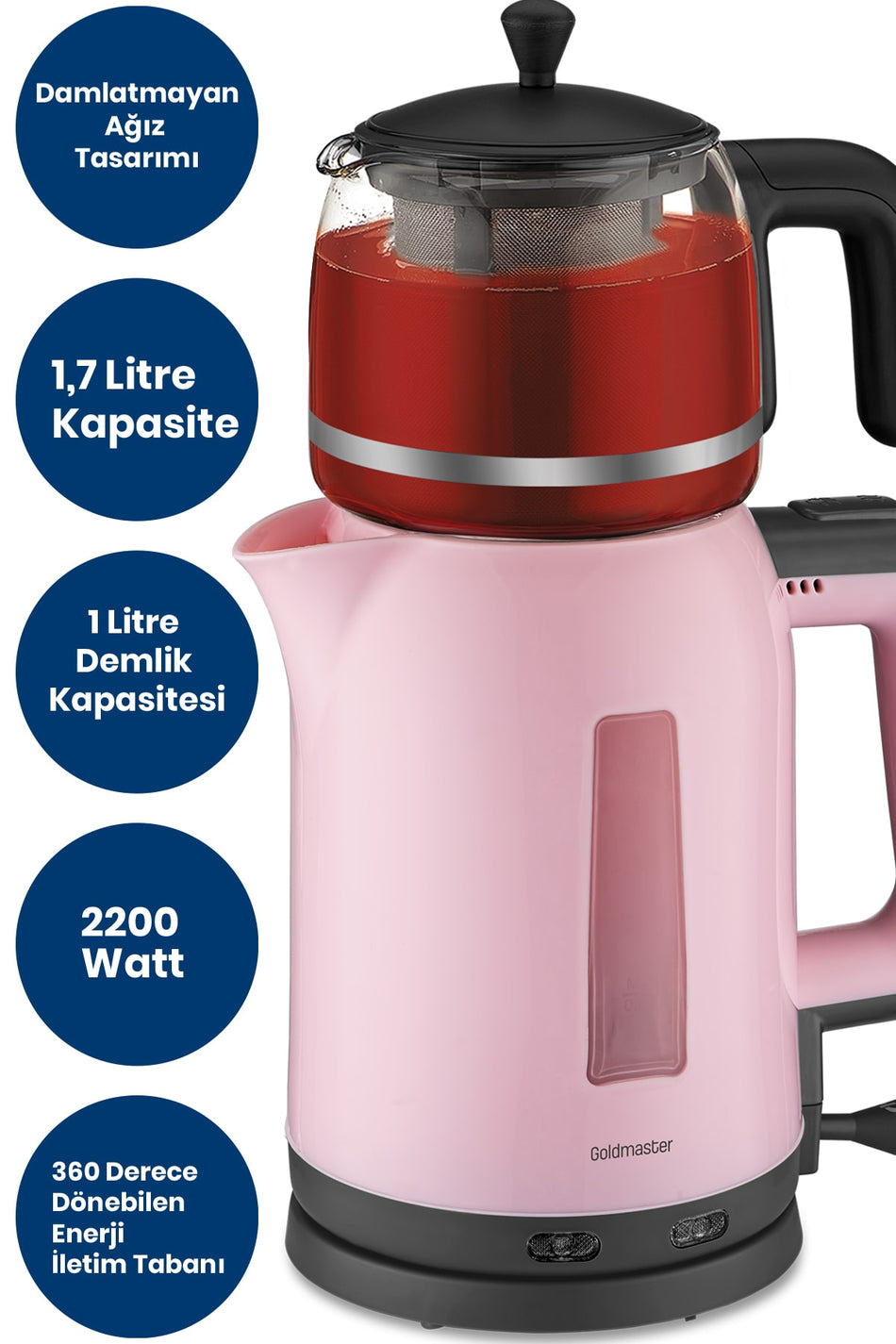 GoldMaster Daisy Pink 2200 Watt Tea Maker and Water Heater with Glass Teapot - MALLTURK