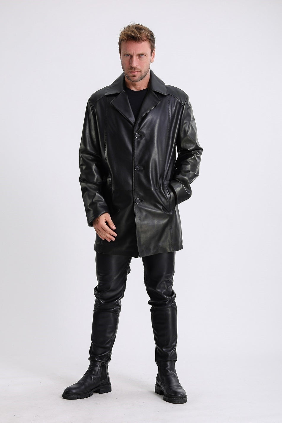 Leather Club Cappotto in pelle vegetale nera