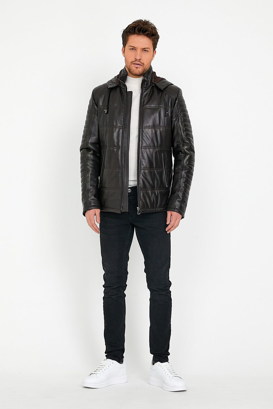 Casaco de cabedal castanho-escuro Leather Club