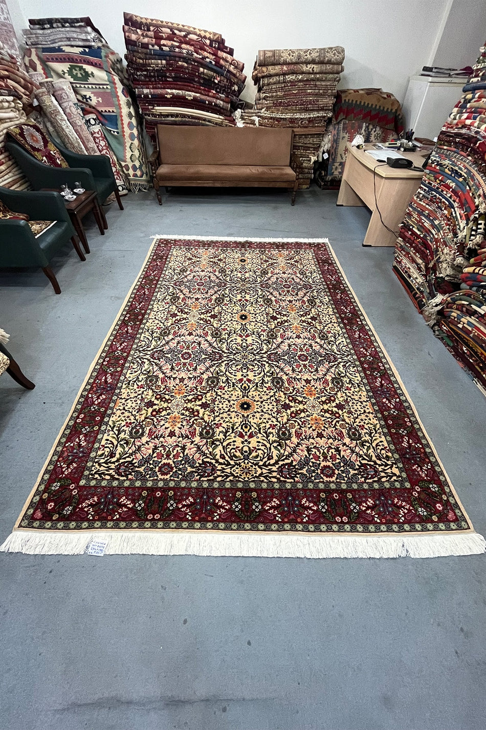 FT Carpetry Cream Hereke Handwoven Seven Mountains Flower Hereke Handwoven Carpet - MALLTURK