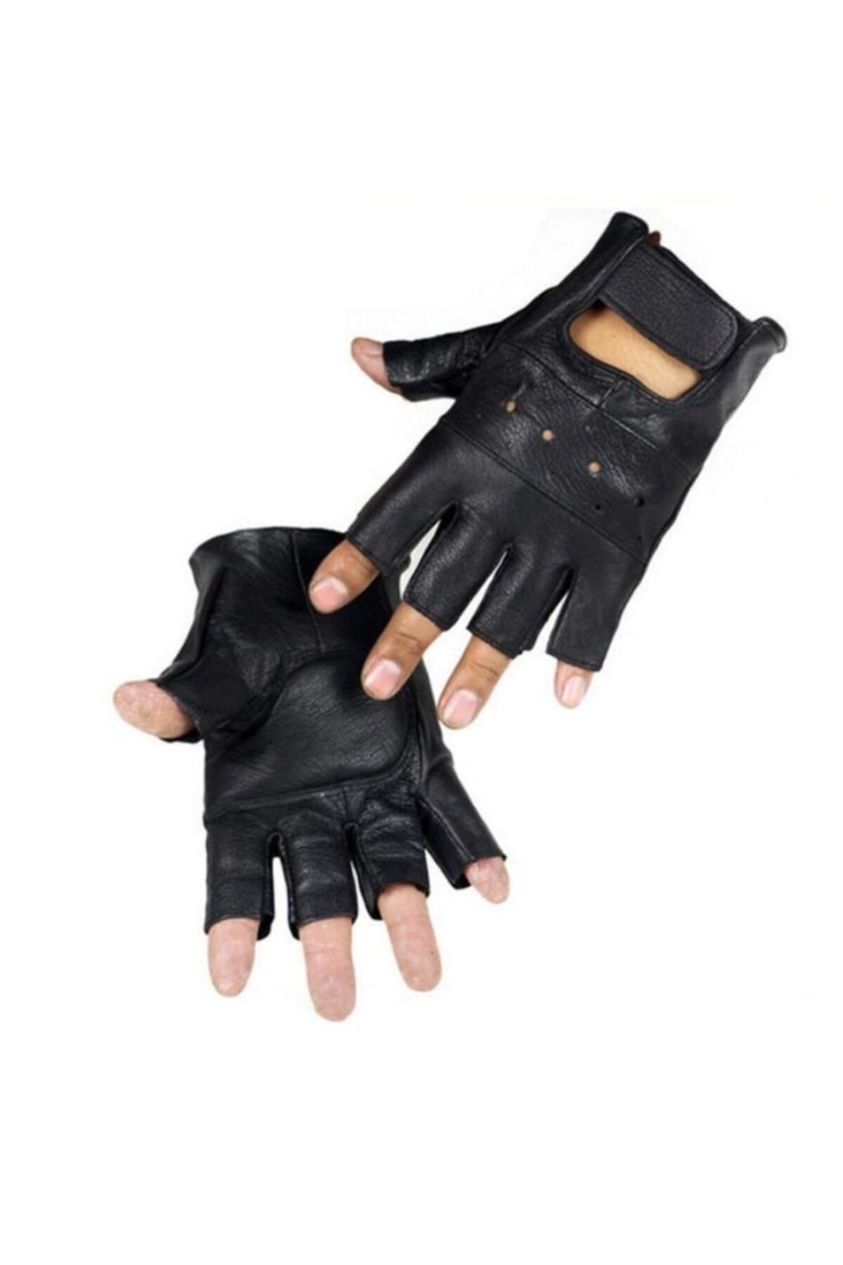 Fubileather Genuine Leather Cut Finger Motorcycle Gloves