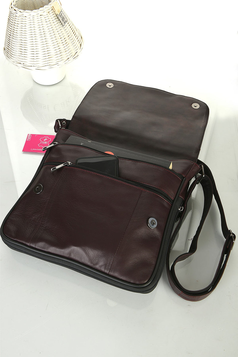 Fubileather Crossman Genuine Leather Gusseted Crossbody Messenger Bag