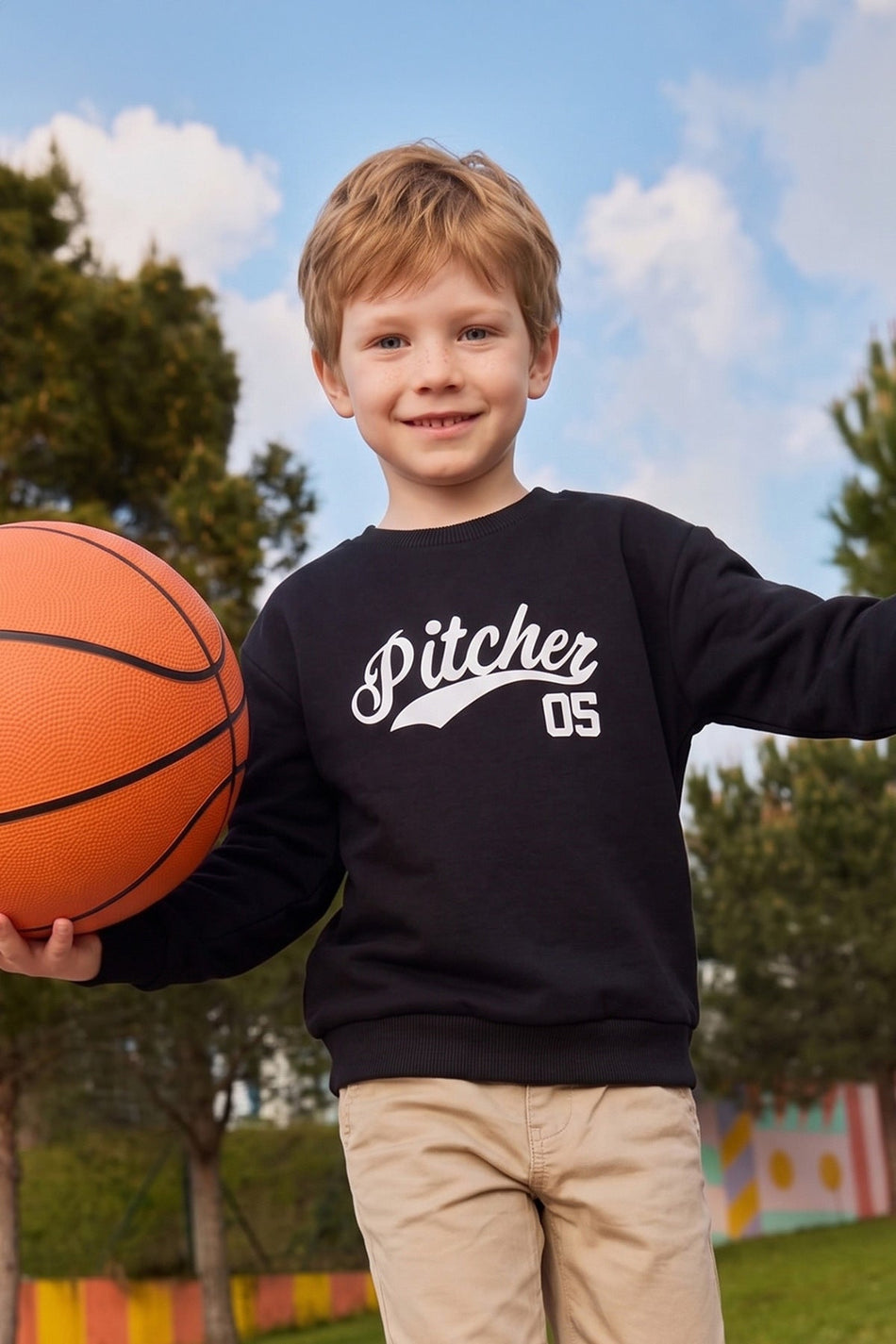 3 İì‡Plik Pitcher Text Printed Boys' Sweatshirt - MALLTURK