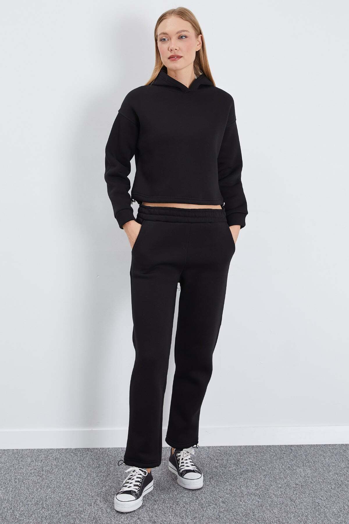 3 Thread Basic Stopper Hooded 2-Piece Tracksuit Set - MALLTURK