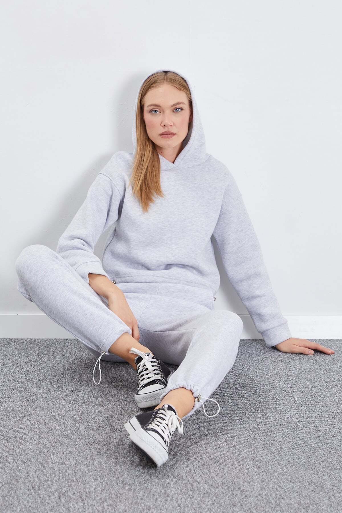 3 Thread Basic Stopper Hooded 2-Piece Tracksuit Set - MALLTURK