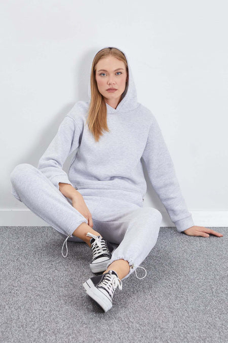 3 Thread Basic Stopper Hooded 2-Piece Tracksuit Set - MALLTURK