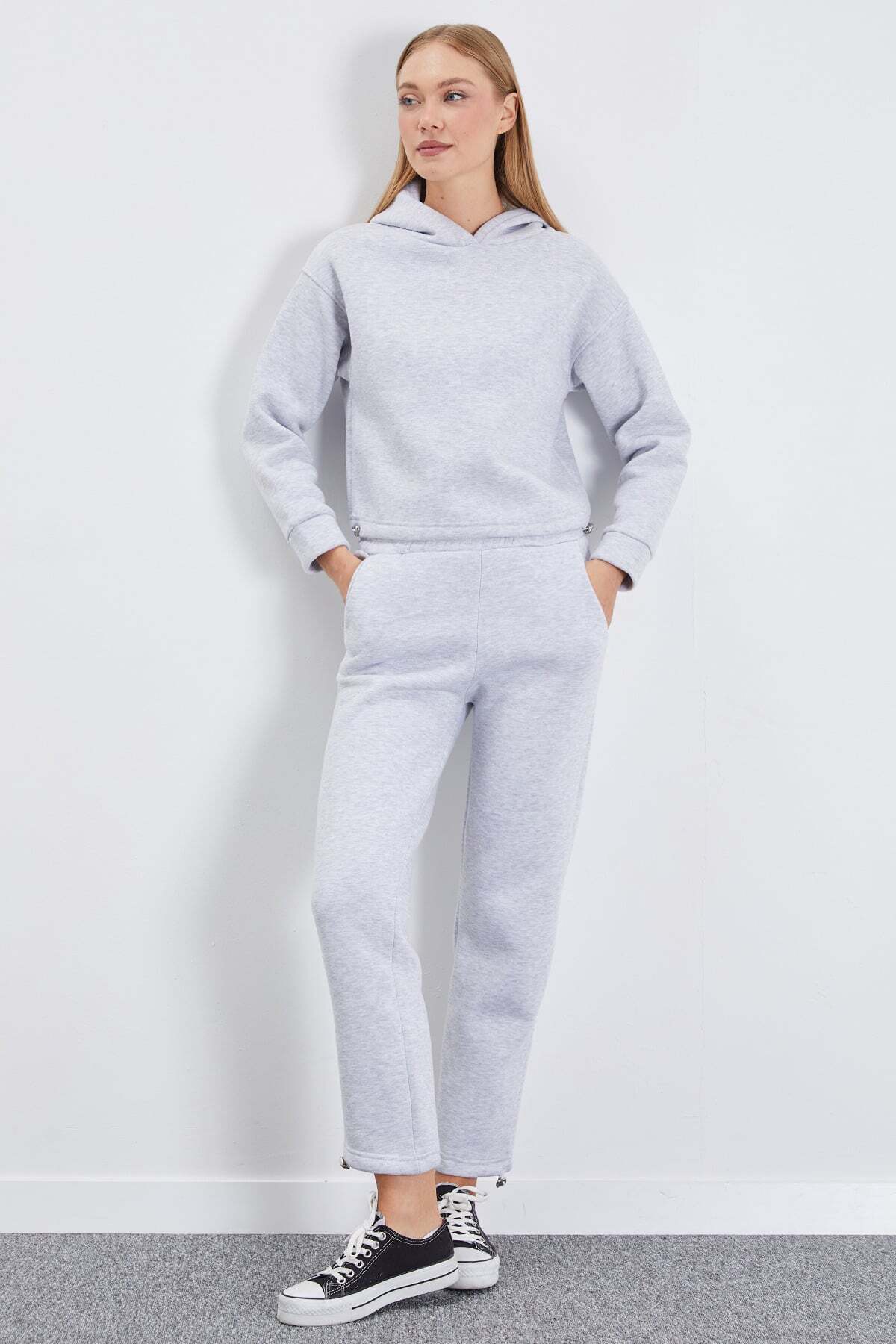 3 Thread Basic Stopper Hooded 2-Piece Tracksuit Set - MALLTURK
