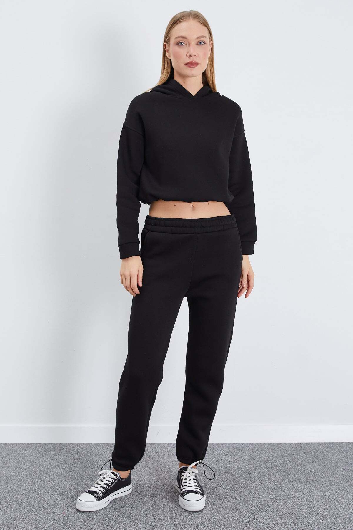 3 Thread Basic Stopper Hooded 2-Piece Tracksuit Set - MALLTURK