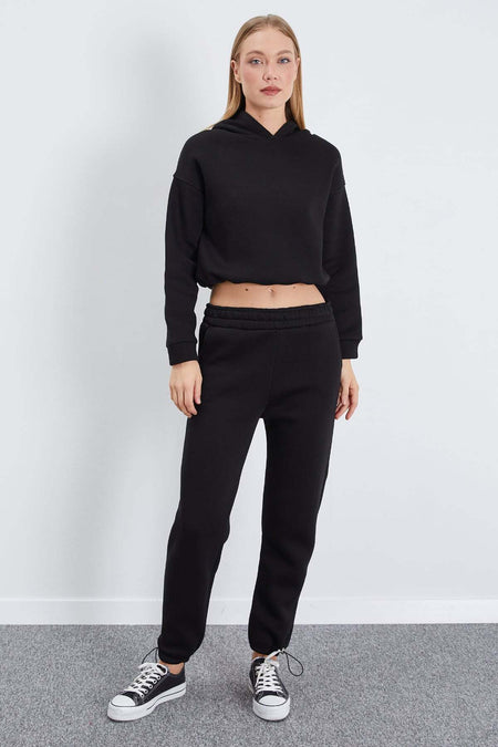 3 Thread Basic Stopper Hooded 2-Piece Tracksuit Set - MALLTURK