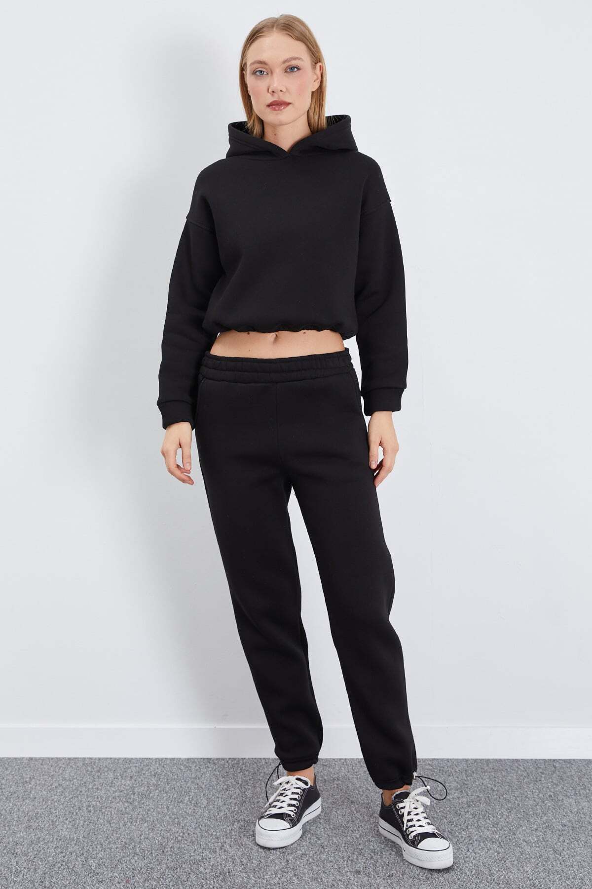3 Thread Basic Stopper Hooded 2-Piece Tracksuit Set - MALLTURK
