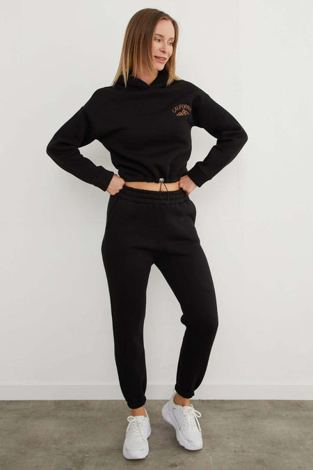 3 Thread California Embroidered Hooded Jogger Set - MALLTURK