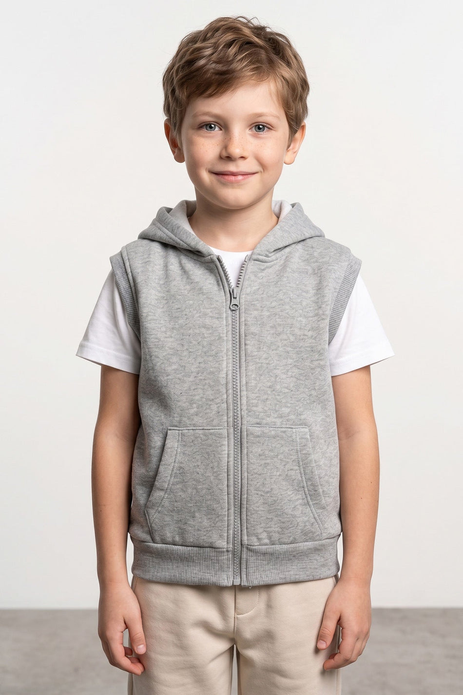 3 Thread Hooded Zippered Unisex Children's Vest - MALLTURK