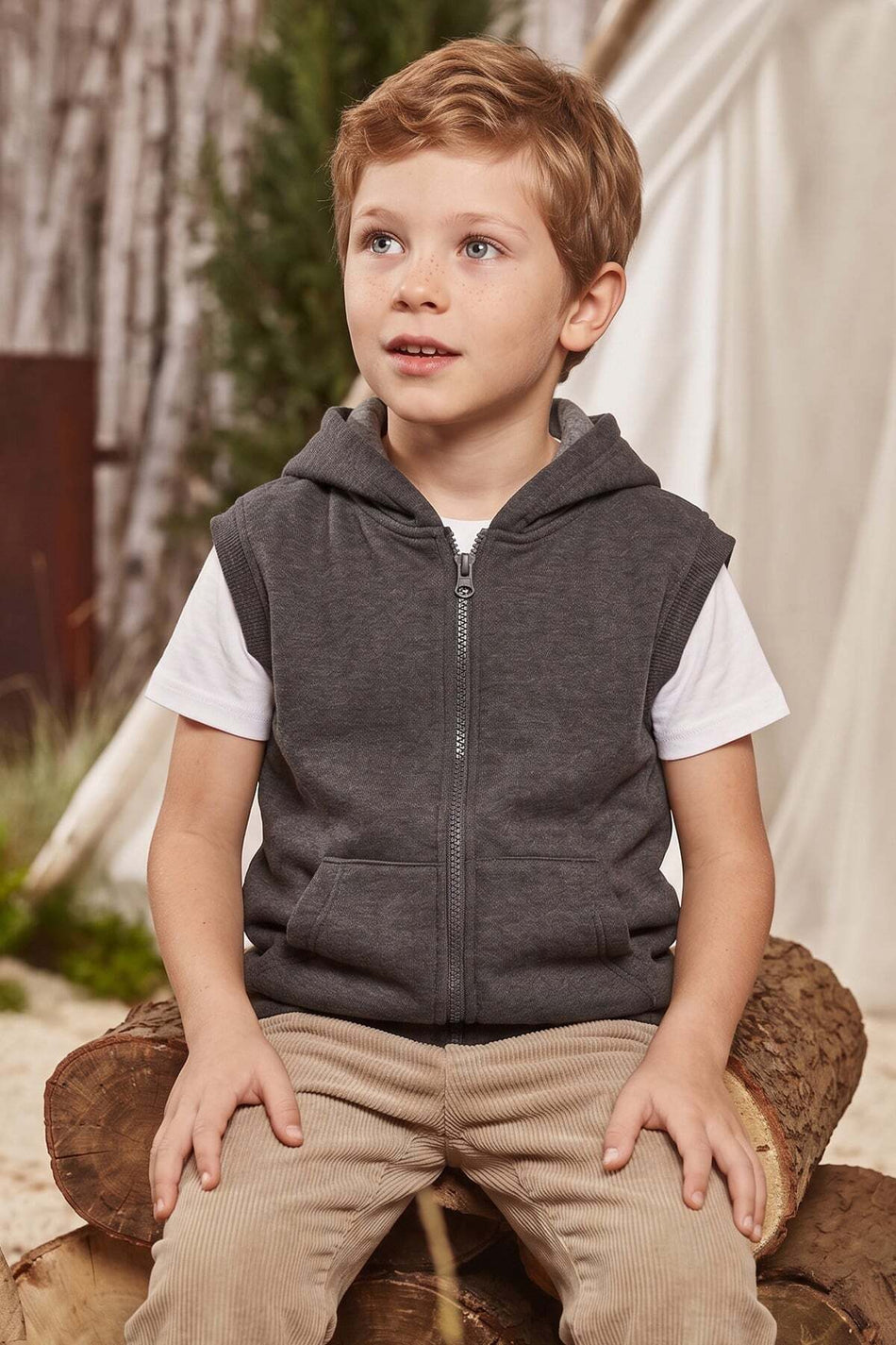 3 Thread Hooded Zippered Unisex Children's Vest - MALLTURK