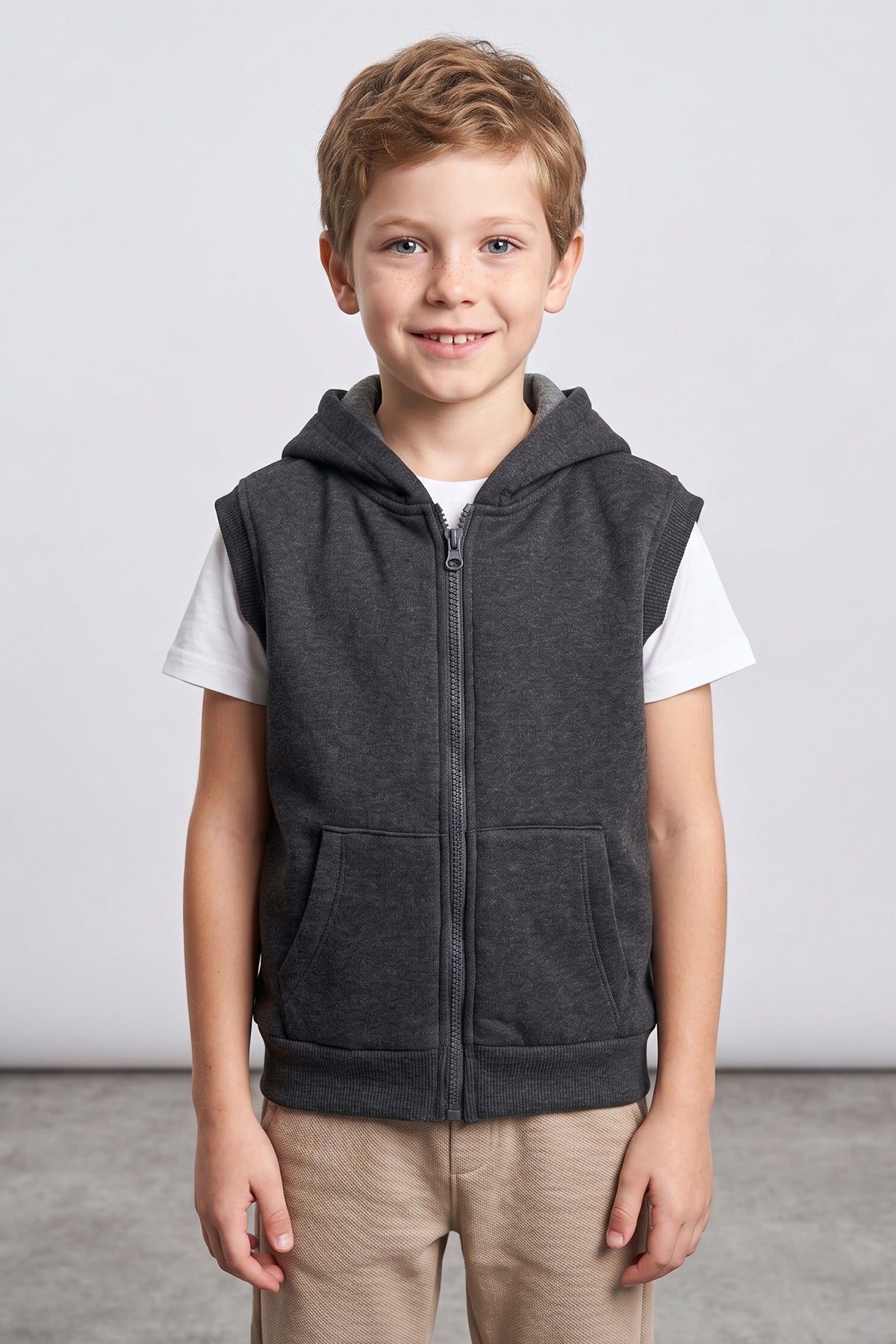 3 Thread Hooded Zippered Unisex Children's Vest - MALLTURK