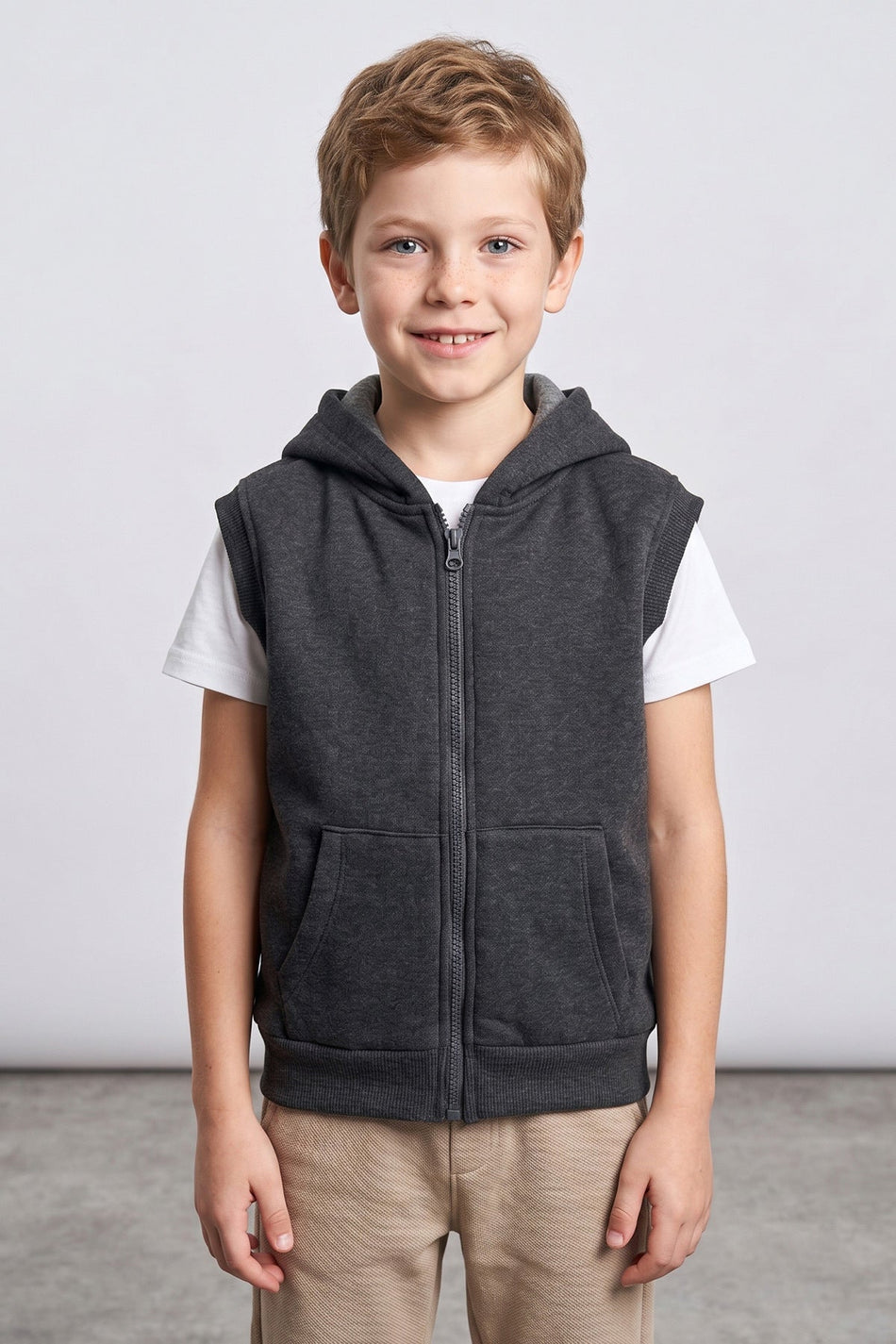 3 Thread Hooded Zippered Unisex Children's Vest - MALLTURK