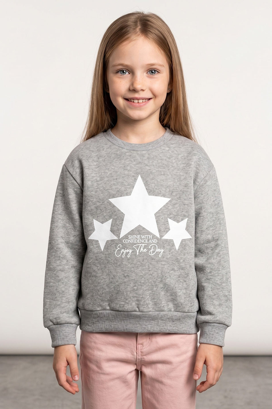 3 Thread Star Printed Crew Neck Girls' Sweatshirt - MALLTURK