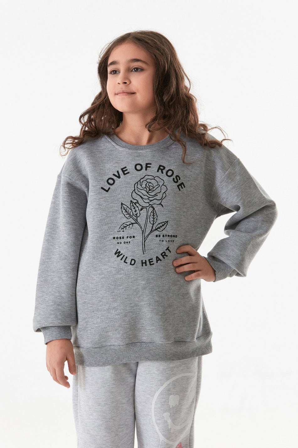3 Yarn Letter Printed Crew Neck Girl's Sweatshirt - MALLTURK