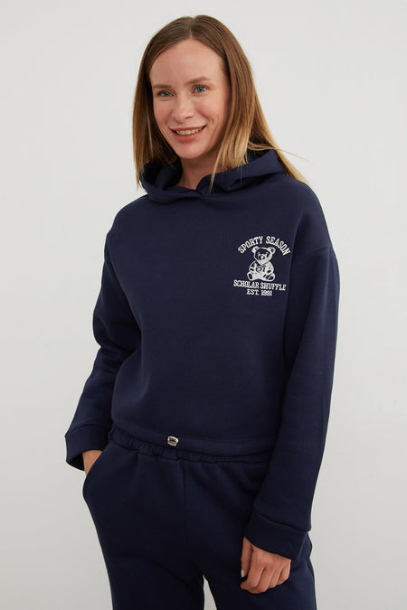 3 Yarn Teddy Bear Embroidered Hooded Jogger Tracksuit Set - MALLTURK