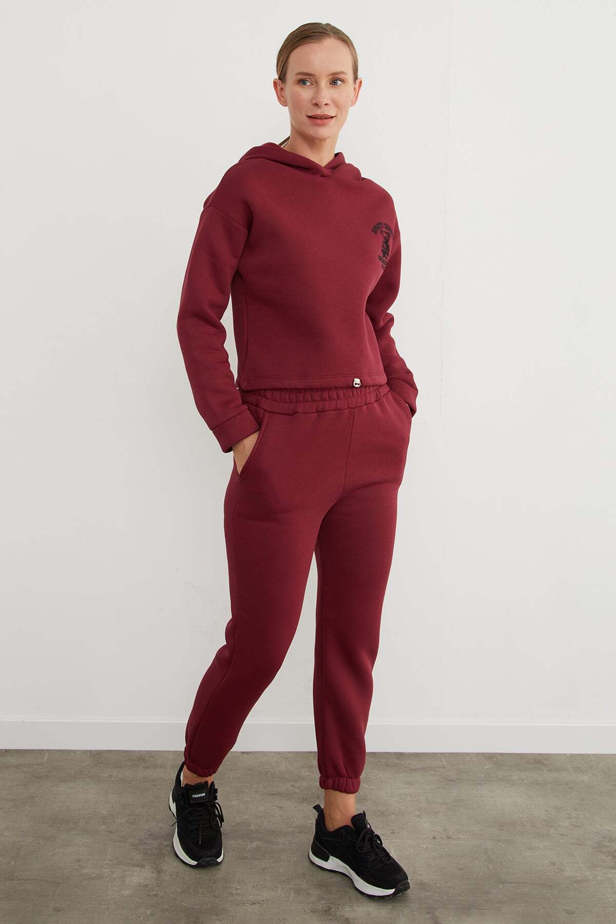 3 Yarn Teddy Bear Embroidered Hooded Jogger Tracksuit Set - MALLTURK