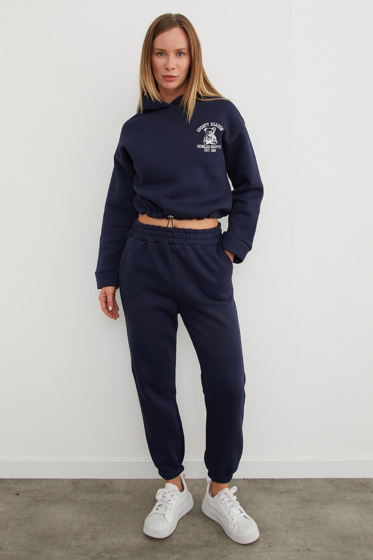3 Yarn Teddy Bear Embroidered Hooded Jogger Tracksuit Set - MALLTURK