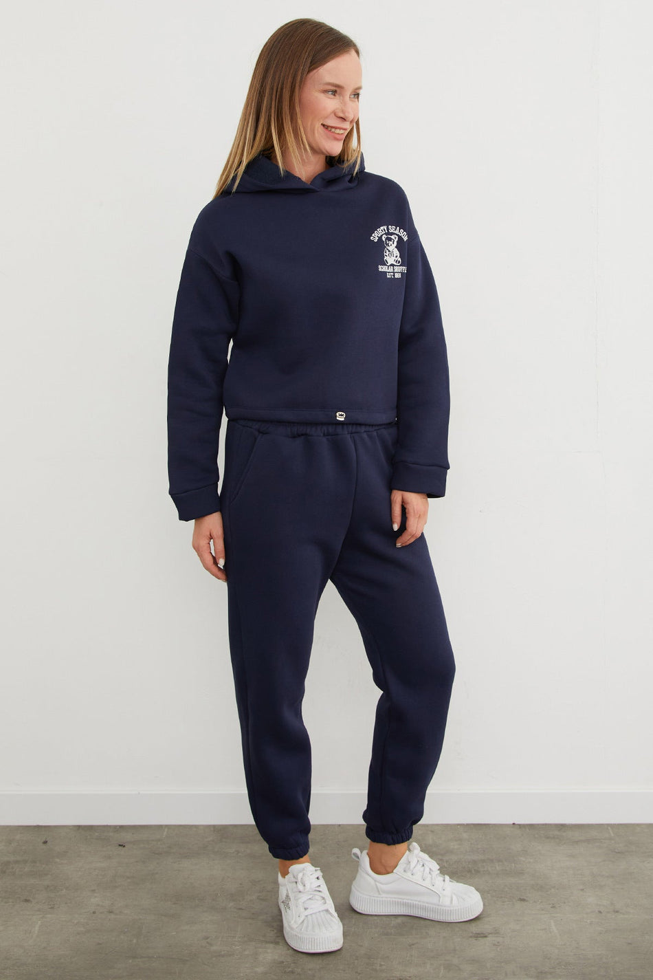3 Yarn Teddy Bear Embroidered Hooded Jogger Tracksuit Set - MALLTURK