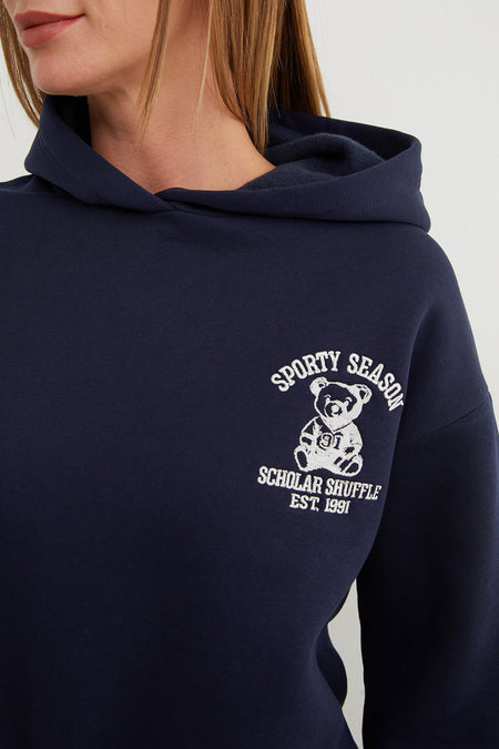 3 Yarn Teddy Bear Embroidered Hooded Jogger Tracksuit Set - MALLTURK