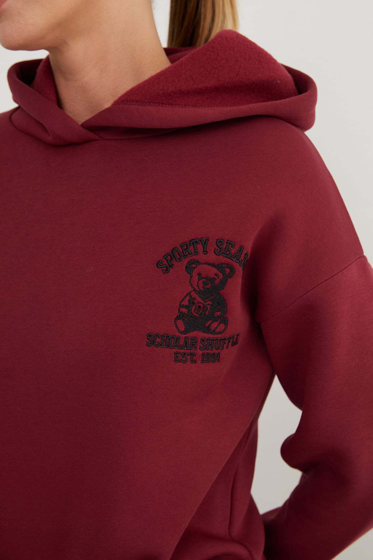 3 Yarn Teddy Bear Embroidered Hooded Jogger Tracksuit Set - MALLTURK