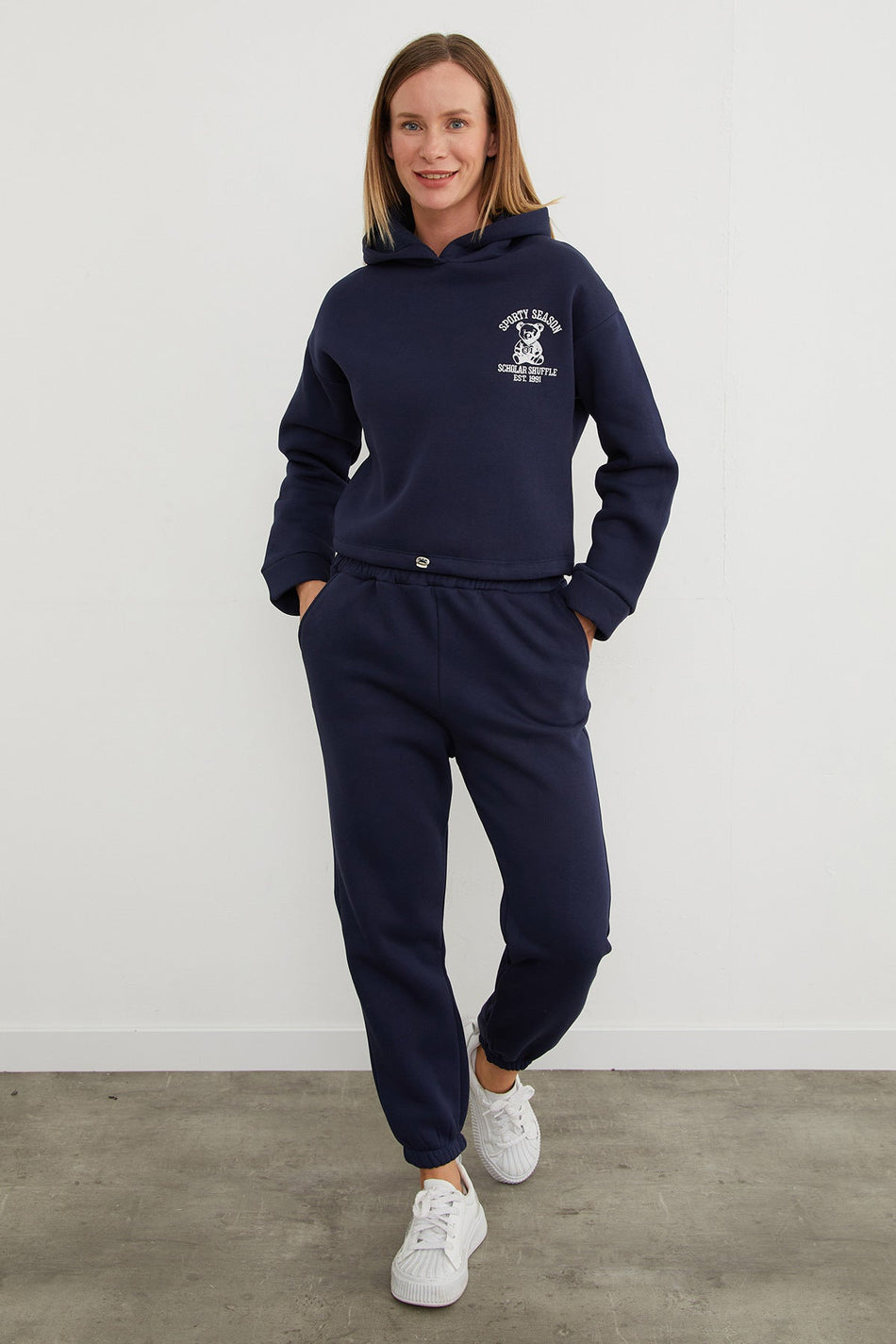 3 Yarn Teddy Bear Embroidered Hooded Jogger Tracksuit Set - MALLTURK