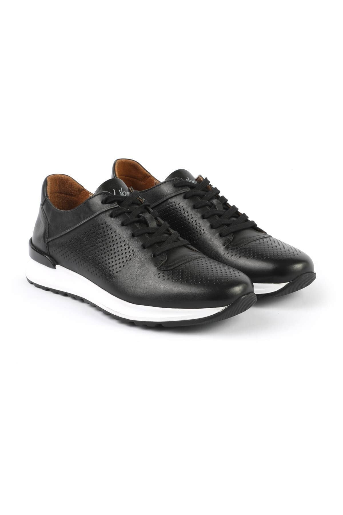 3045 Black White Genuine Leather Men's Shoes - MALLTURK