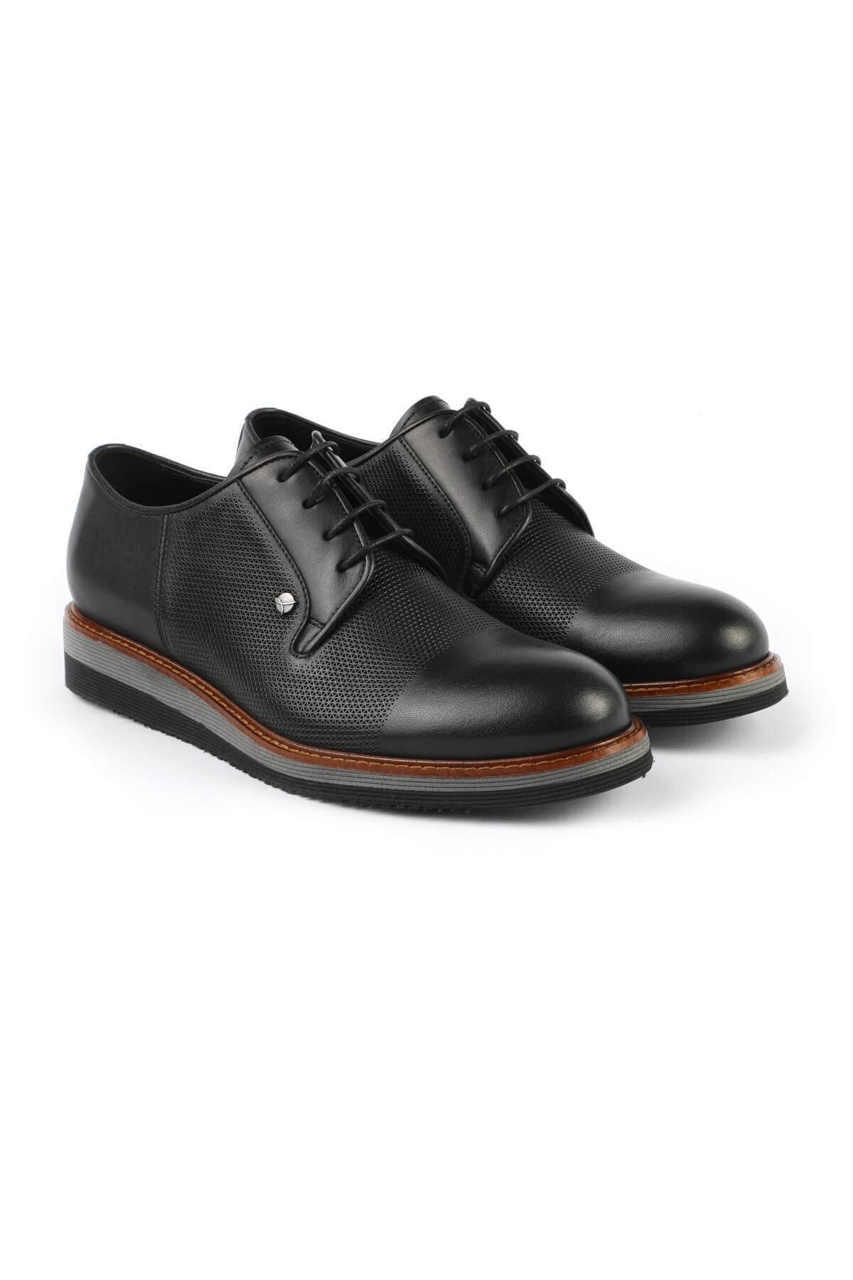 3052 Black Leather Eva Flat Sole Men's Classic Oxford Shoes - MALLTURK