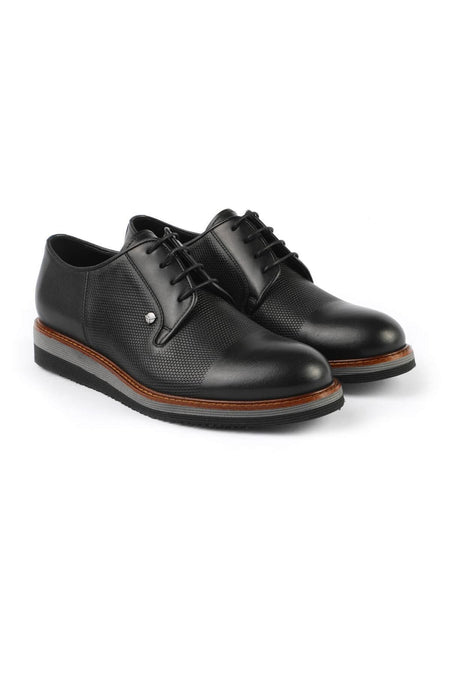3052 Black Leather Eva Flat Sole Men's Classic Oxford Shoes - MALLTURK